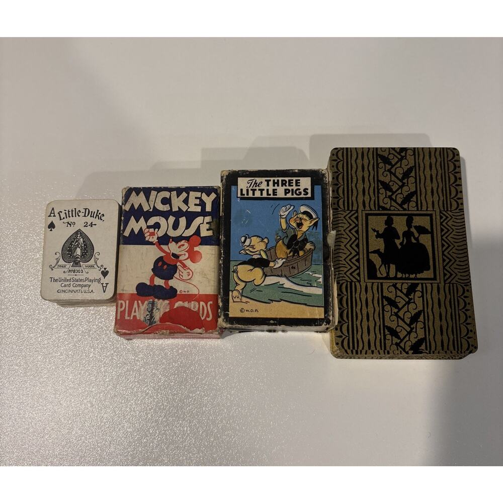 Vintage Playing Card Lot Little Duke Miniature, Three Little Pigs, Mickey Mouse